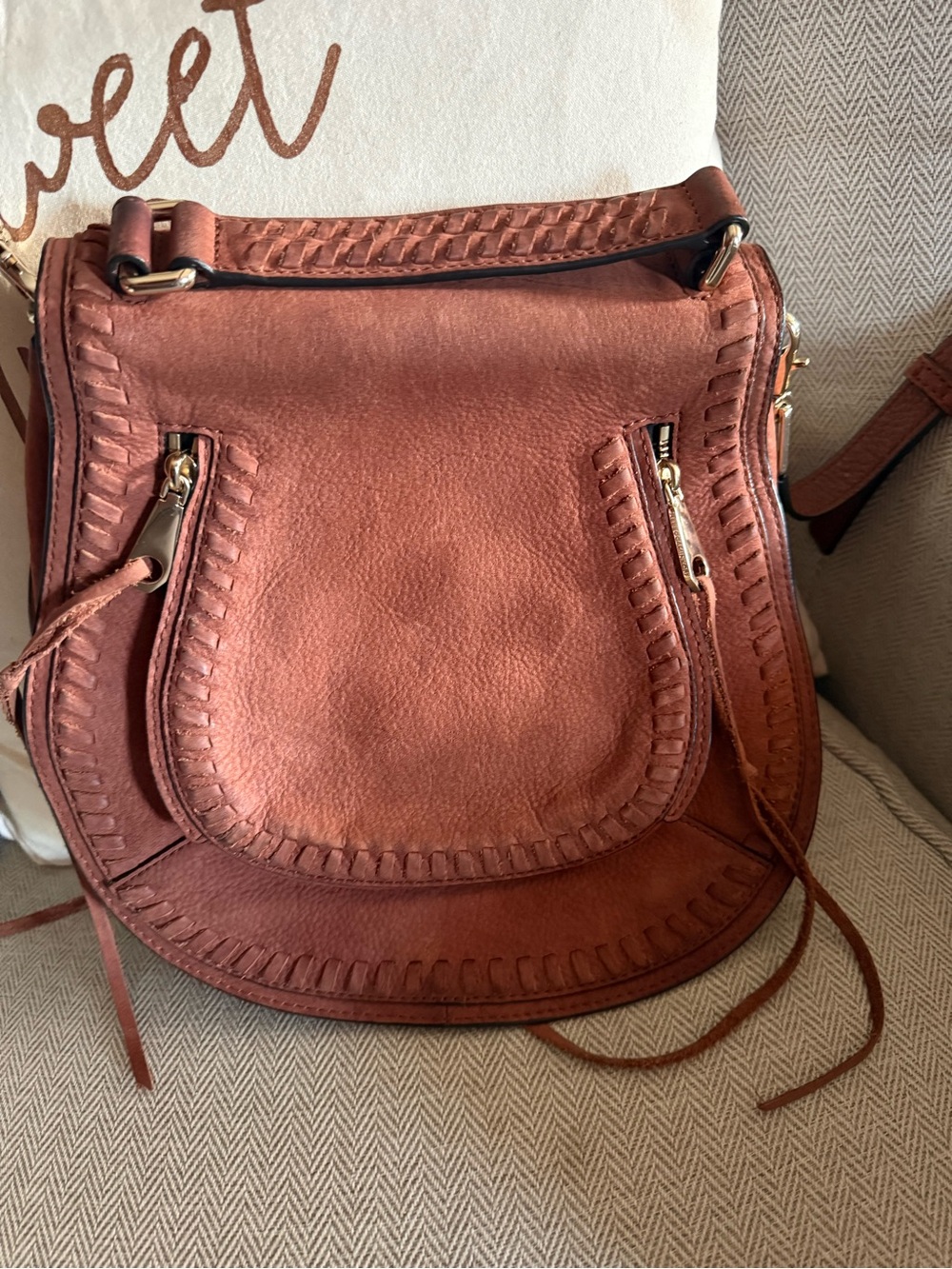 REBECCA MINKOFF Brown Suede Vanity Flap Saddle Bag Crossbody